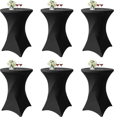 Set van 6 zwarte stretch tafelhoezen voor bistrotafels, Ø80-85 cm, ideaal voor bruiloften en evenementen