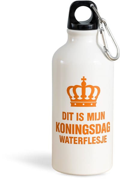 NietMokken.nl – Koningsdag Waterfles – Grappig Cadeau – DIT IS MIJN KONINGSDAG WATERFLESJE – Oranje Design – 500ml Metalen Bidon – Leuk Koningsdag Cadeautje – Koningsdag Kado voor Hem of Haar