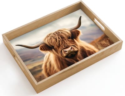 Dienblad hout 40x30 cm - Schootdienblad - Schotse hooglander - Landschap - Dier - Borrelplank rechthoek - Plateau dienbladen