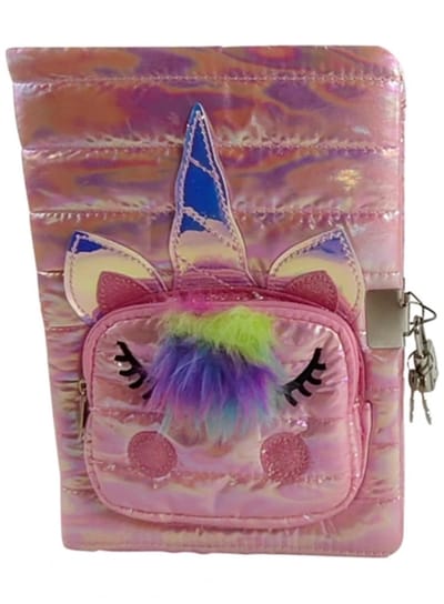 Roze Puffy Eenhoorn geheim notitieboek - Met slotje - Cute Design - Voor kinderen - A5 formaat - Met voorvakje