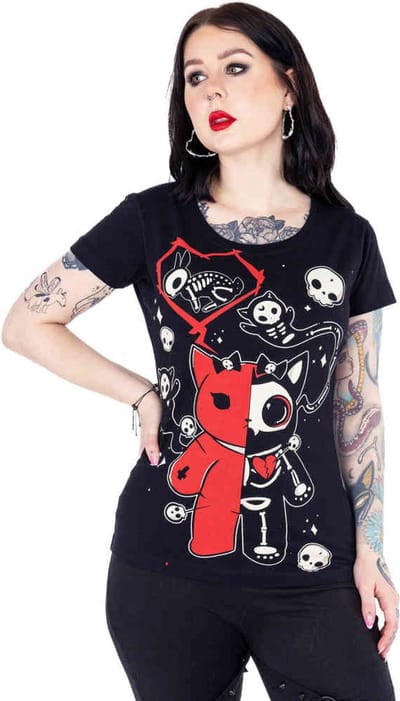 Cupcake Cult - Undead Kitty Dames T-shirt - S - Zwart