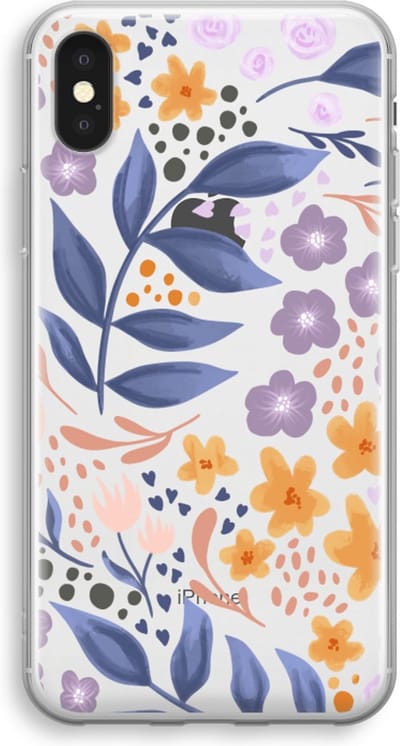 Case Company® - Hoesje geschikt voor iPhone XS hoesje - Flowers with blue leaves - Soft Cover Telefoonhoesje - Bescherming aan alle Kanten en Schermrand