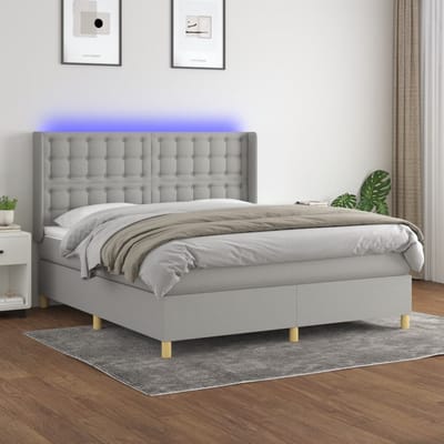 vidaXL - Boxspring - met - matras - en - LED - stof - lichtgrijs - 160x200 - cm