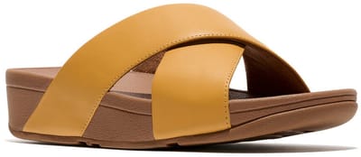 FitFlop Lulu Cross Slide Sandals Leather Dames Sandalen - Geel