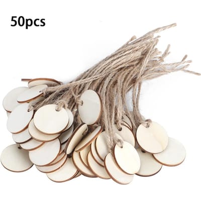 50 stuks Ronde Houten Hangende Hanger met Touwtjes voor Bruiloft DIY Knutselen Festivaldecoratie beige