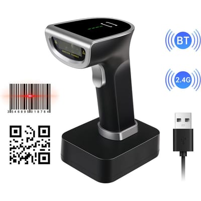 Scanner de codes-barres QR 2D sans fil avec support Lecteur de codes-barres filaire USB portable Prise en charge du papier et noir