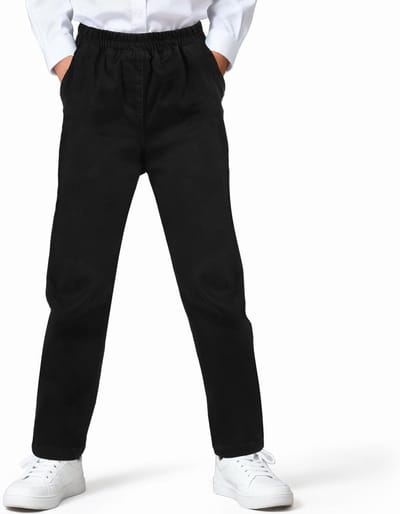 Kinder schoolbroek zwart met smalle pasvorm en elastische tailleband