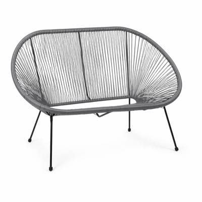 Monza Home® Tuinbank 2-zits – Grijs PE Rattan – Weerbestendige Buitenbank – Metalen Frame – 120 cm