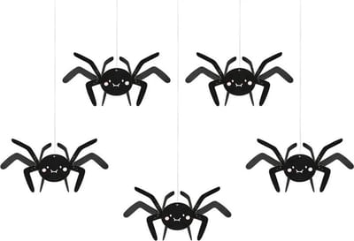 PartyDeco Halloween thema hangende spinnen - 5x - zwart - papier - 27 cm
