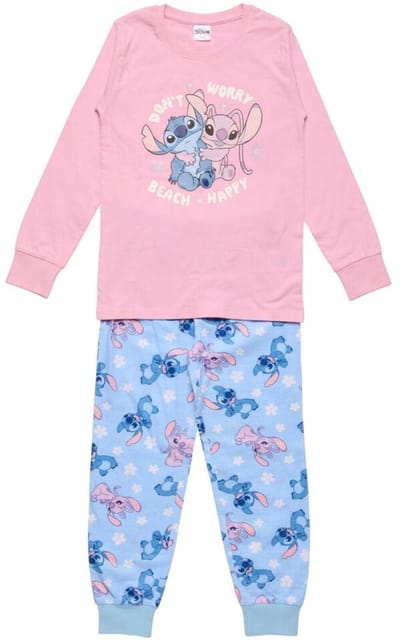 Lilo & Stitch Pyjama - Maat 98/104 - Katoen - Roze - Blauw - Kind