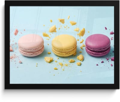 Poster in lijst - Fotolijst 40x30 cm - Posters - Macarons - Kleurrijk - Pastel - Posterlijst zwart - Decoratie - Wanddecoratie woonkamer - Muurdecoratie slaapkamer