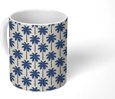 Mok - Koffiemok - Symmetrisch - Palm - Blauw - Mokken - 350 ML - Beker - Koffiemokken - Theemok