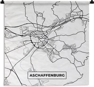 Wandkleed - Wanddoek - Aschaffenburg - Plattegrond - Kaart - Stadskaart - 180x180 cm - Wandtapijt