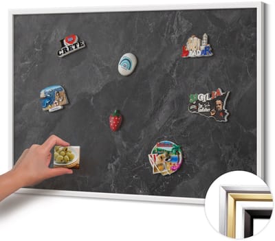 Wallfluent - Grijs Magneetbord in Stijlvolle Kleuren - 100 cm x 70 cm - Magneetbord met Witte Frame - Donkere stenen structuur - Magnetisch Bord Muurbevestiging - Magnetisch Wandbord - Memobord voor Keuken