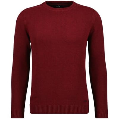 Ragman Trui Knitted Round Neck Garment Wash Wijnrood / male