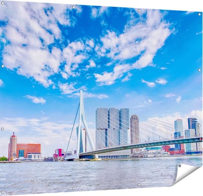 Gards Tuinposter Erasmusbrug aan het Water in Rotterdam - 150x120 cm - Tuindoek - Tuindecoratie - Wanddecoratie buiten - Tuinschilderij