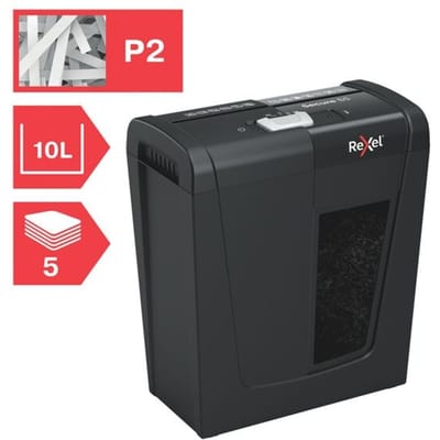 Rexel Secure S5 Stille Papierversnipperaar - P2 Stroken - Tot 5 Vel - 10L - Zwart
