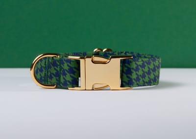 Halsband hond - Pied de poule honden halsband - Handgemaakt in Nederland - Groen blauw | Maat S