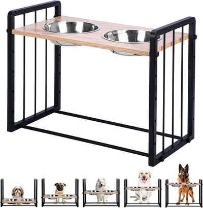 Honden voerbak - Verhoogde standaard - Comfortabel eten - Verstelbare hoogte - 2 x 650 ml - Zwart