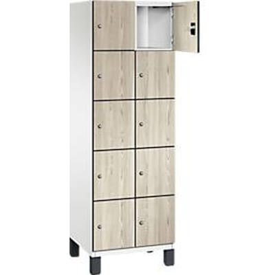 C+P Cambio lockerkast, 2 vakken, 10 vakken, op poten, B 600 x D 525 x H 1980 mm, verkeerswit / essenhout decor