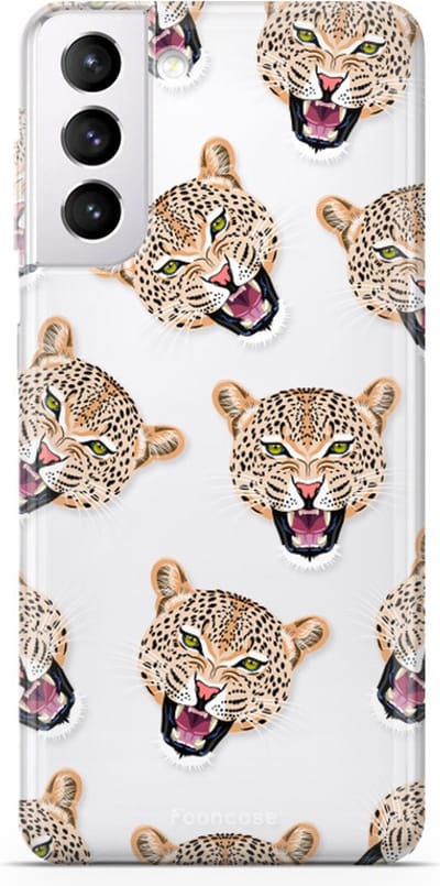 Fooncase Hoesje Geschikt voor Samsung Galaxy S22 Plus - Shockproof Case - Back Cover / Soft Case - Cheeky Leopard / Luipaard hoofden