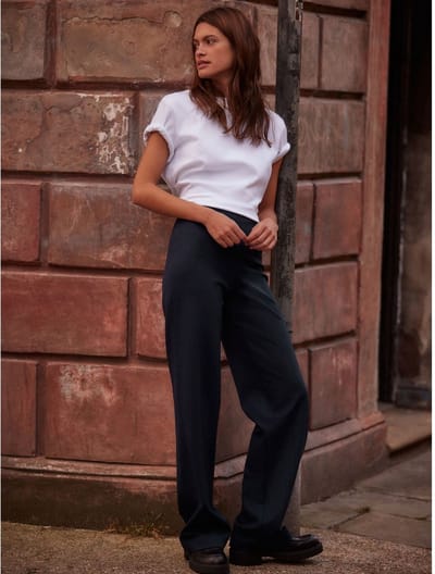 Next - Dames - Smoothing Ponte Jersey Broek met Wijde Pijpen - Blauw