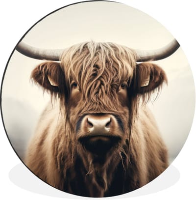 WallCircle - Wandcirkel - Muurcirkel - Schotse hooglander - Hoorns - Landschap - Aluminium - Dibond - 30x30 cm - Binnen en Buiten