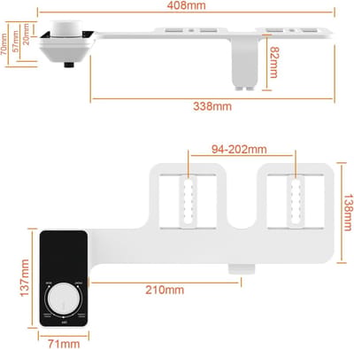 Famanu - Niet-elektrische toiletbidet met dubbele sproeiers, instelbare waterdruk