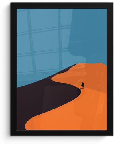 Poster in lijst - Fotolijst 30x40 cm - Posters - Feloranje duinen - Schaduw - Lege hemel - Posterlijst zwart - Decoratie - Wanddecoratie woonkamer - Muurdecoratie slaapkamer
