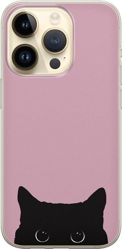 Hoesje geschikt voor iPhone 14 Pro - Zwarte kat - Soft Case - TPU - Print - Roze - Mooie Telefoonhoesjes