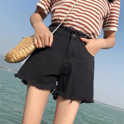 Femmes Montrent Mince Shorts Amples Shorts en Denim Femmes Été Taille Haute Shorts en Denim M beige