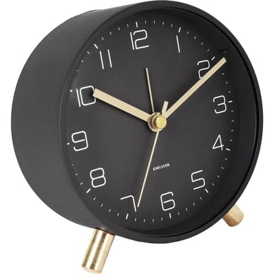 Karlsson Wekker Lofty - Metaal mat Zwart - Ø11cm - Scandinavisch - Wekker voor slaapkamer - Wekkers