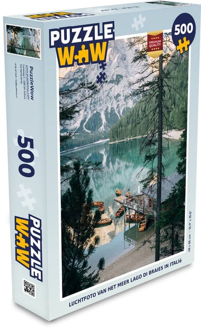 Puzzel Luchtfoto van het meer Lago di Braies in Italië - Legpuzzel - Puzzel 500 stukjes