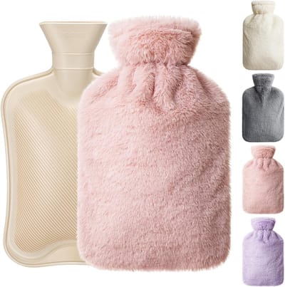 Zachte Warmwaterkruik van 1,8 Liter met Pluche Hoes, Langdurige Warmte, Pijnverlichting en Perfect Cadeau voor Iedereen (Roze)