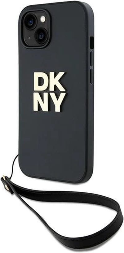 DKNY Polsband Stock Logo hoesje voor iPhone 15 Plus - zwart