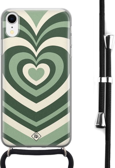 Casimoda® hoesje met koord - Geschikt voor iPhone XR - Hart Groen Swirl - Afneembaar koord - Siliconen/TPU - Groen