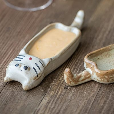 Vintage Japanse Sojasaus Schaal Dier Kat Schattig Keramisch Bord Creatief Restaurant Sushi Snack Dessert Bord Cartoon Versiering Schaal just one black