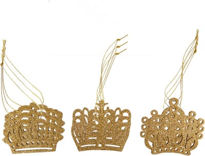 Cosy & Trendy Kersthangers kronen - 9x st - goud - 7 cm - hout - kerstornamenten - kerstversiering