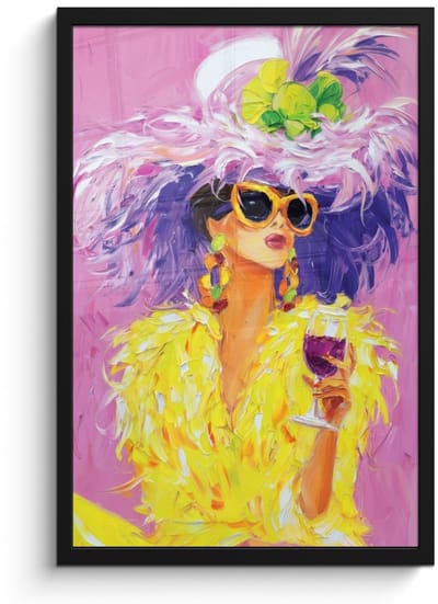 Poster in lijst - Fotolijst 40x60 cm - Posters - Zonnebril - Vrouw - Jas - Veren - Posterlijst zwart - Decoratie - Wanddecoratie woonkamer - Muurdecoratie slaapkamer