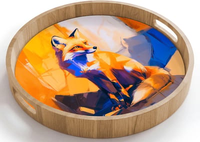 Dienblad rond 40x40 cm - Schootdienblad hout - Vos - Oranje - Vormen - Abstract - Borrelplank rechthoek - Plateau houten dienbladen