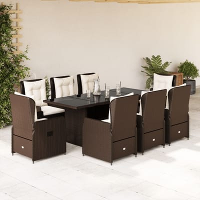 vidaXL - 9-delige - Tuinset - met - kussens - poly - rattan - bruin