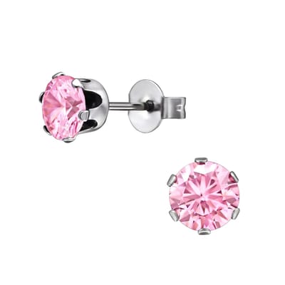 CS Joy - Oorbellen - 6 mm - Chirurgisch staal - roze zirkonia - oorknoppen