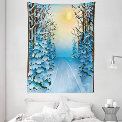 ABAKUHAUS Winterwandtapijt, Cartoonlandschap, 110 x 150 cm, Geelblauw