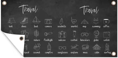 Schuttingposter Spreuken - Quotes - Travel - Zwemmen - Koffie - 200x100 cm - Tuindoek
