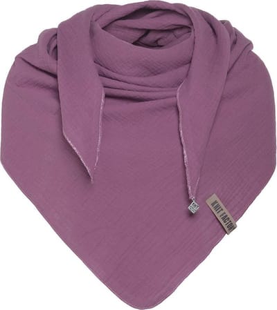 Knit Factory Liv Gebreide Omslagdoek - Driehoek Sjaal Dames - Katoenen sjaal - Zomersjaal - Luchtig en zacht - Zomer stola - Violet - Paars - Duurzaam - 190x85 cm - 100% Biologisch katoen