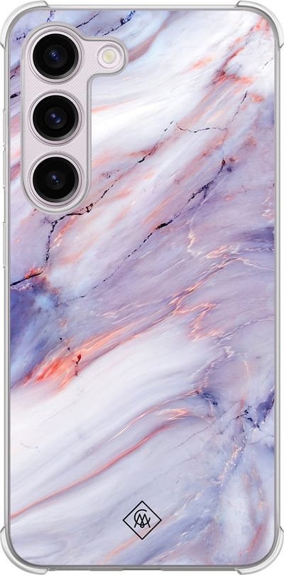 Casimoda® hoesje - Geschikt voor Samsung Galaxy S23 Plus - Marmer Paars - Shockproof case - Extra sterk - TPU/polycarbonaat - Roze, Transparant