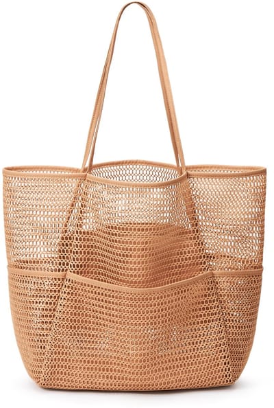 Strandtas van nylonmateriaal - Bruin - Casual hobo-tas voor dames - Grote Opvouwbare Schoudertas tote bag voor het Strand - Maximaal 23 liter - Schoudertas voor strand, picknick en vakantie
