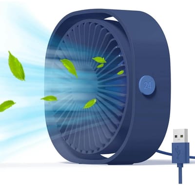 GELLDG Mini USB-ventilator - Draagbare, stille bureauventilator - 3 instelbare ventilatorsnelheden - USB-voeding - Geschikt voor thuis en op kantoor - Blauw