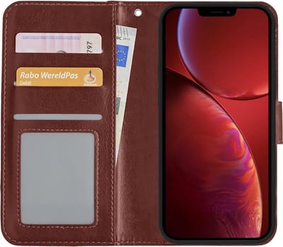 Hoesje - Met Pasjeshouder - Geschikt voor Apple iPhone 13 - Luxe Bookcase Portemonee - Flip Case - Kunstleer Book Case - Flipcase - Book Cover - Walletcase - Portemonneehoes - Bruin