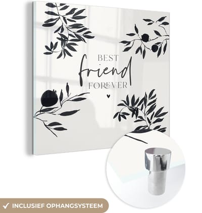 MuchoWow® Glasschilderij 90x90 cm - Schilderij acrylglas - BFF - Best friend forever - Vriendschap - Quotes - Spreuken - Foto op glas - Schilderijen